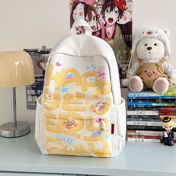  Balo HappyEveryDay móc khoá trăng 42x30x13cm 