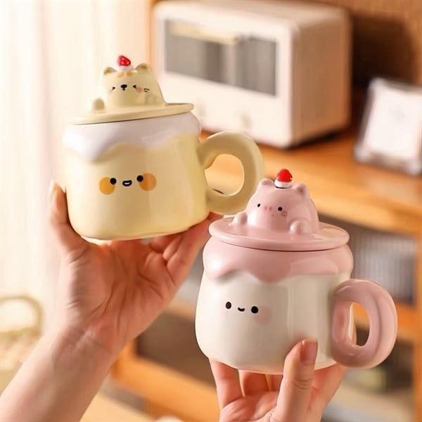  Cốc sứ thú pudding dâu 500ml 