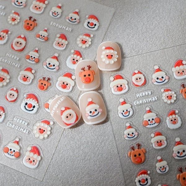  Sticker dán móng Ông già Noel tuần lộc mũi nổi 