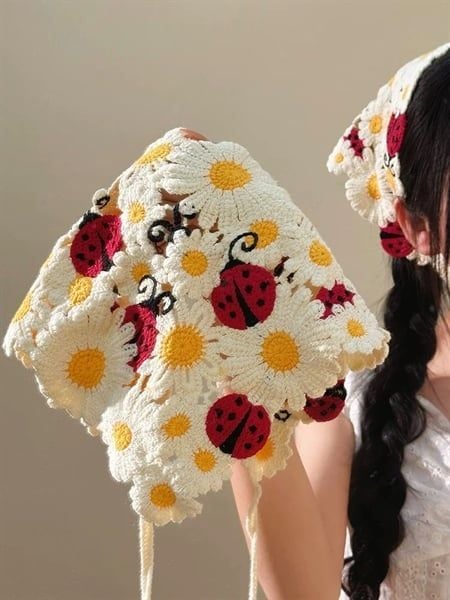  Khăn len tam giác trùm đầu - Cánh cam 