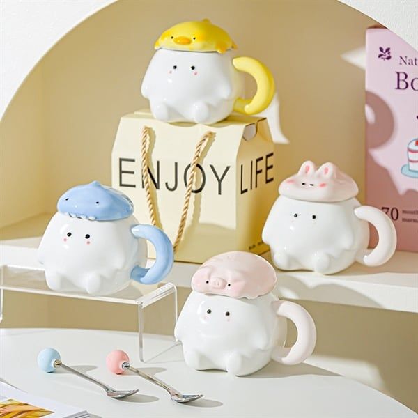  Cốc béo trắng nắp thú 380ml 