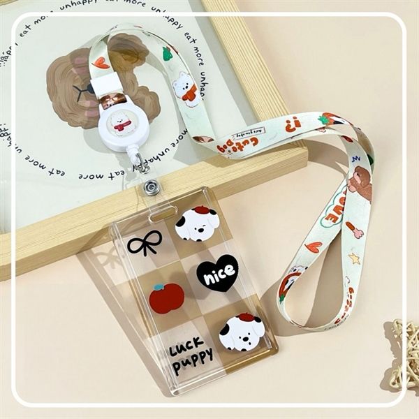  Dây đeo thẻ nhựa trong cún 6 ô 