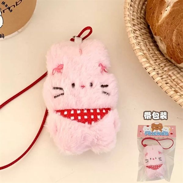  Móc khoá bông thỏ khăn đỏ chấm bi 