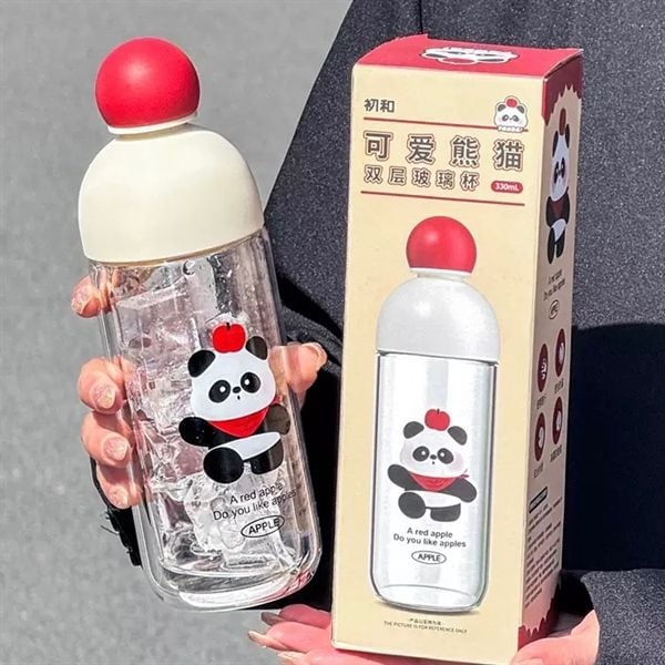  Bình thuỷ tinh gấu trúc đội táo 330ml 