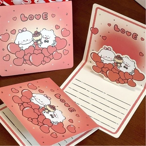  Thiệp dựng trái tim cún love đỏ 