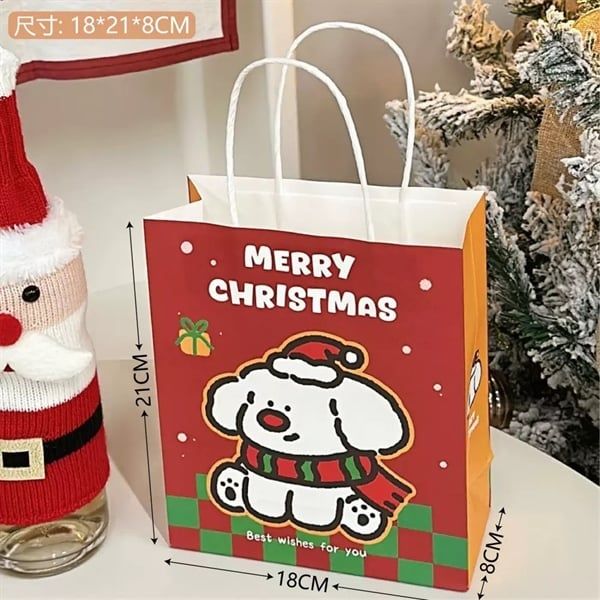  Túi quà quai giấy Cún Giáng Sinh 21x18x8cm 