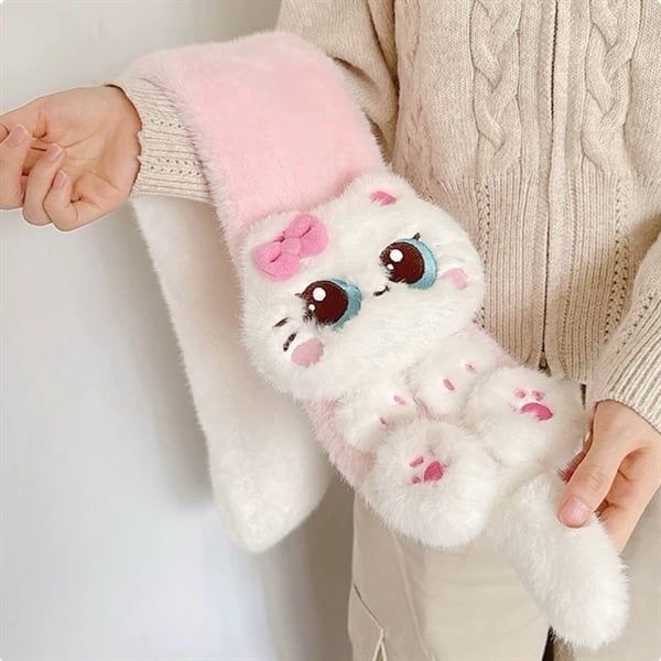  Khăn quàng bông mèo nơ hồng 