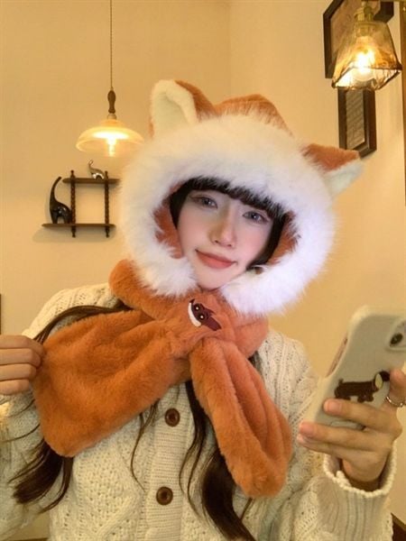  Mũ bông kiêm khăn quàng cổ cáo 