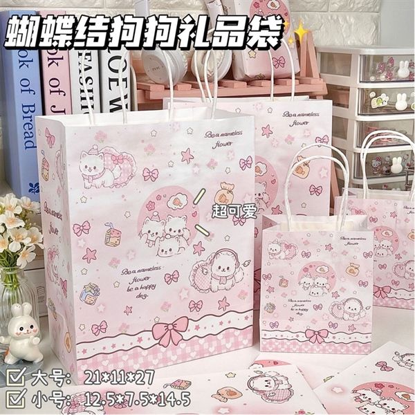  Túi quà quai giấy mèo nơ hồng 