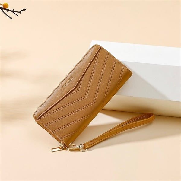  Ví da dài vân nhọn dây đeo 