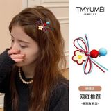  Kẹp tóc hoa nơ chấm tròn xanh đỏ nơ 