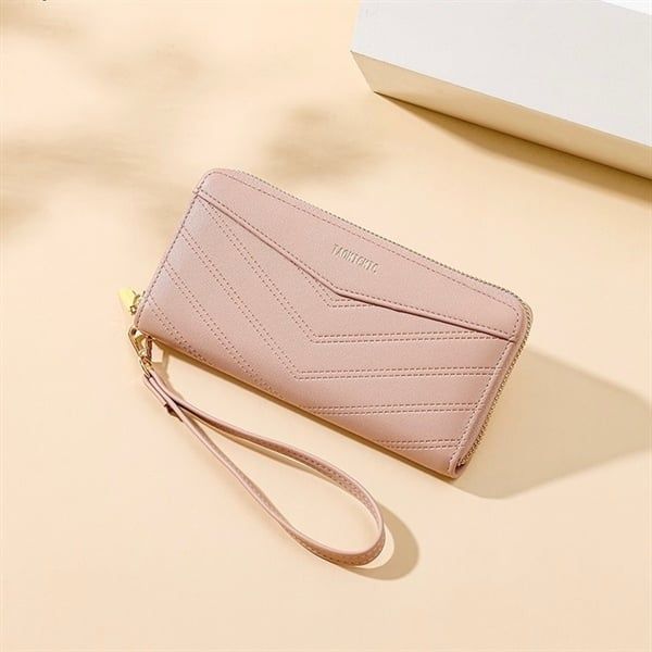  Ví da dài vân nhọn dây đeo 