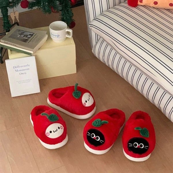  Dép lông mèo táo đỏ 