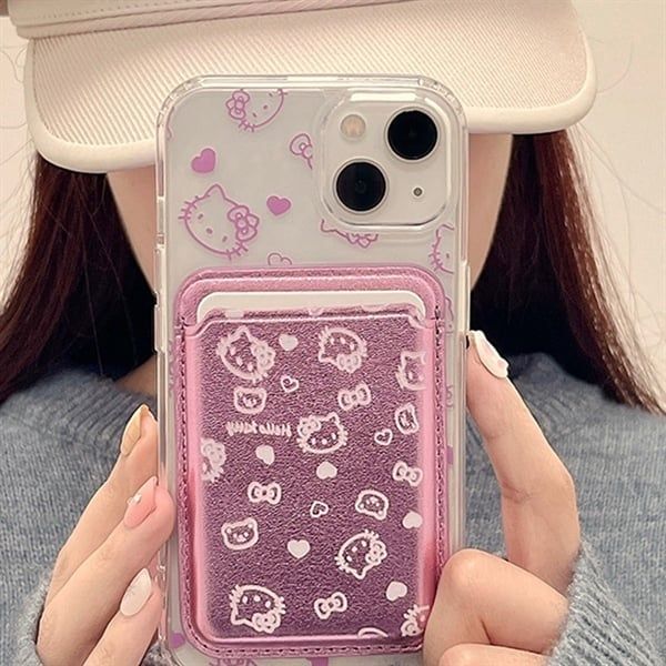  Kẹp thẻ Hello Kitty hồng da bóng 