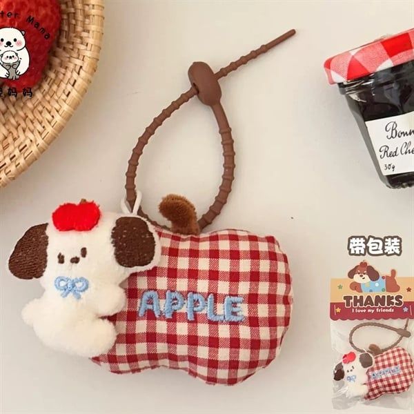  Móc khoá bông cún táo caro 