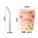  Cốc trà sữa + ống hút thuỷ tinh 400ml 