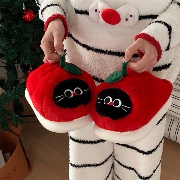 Dép lông mèo táo đỏ 