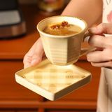  Cốc sứ be đĩa vuông kẻ caro 200ml 