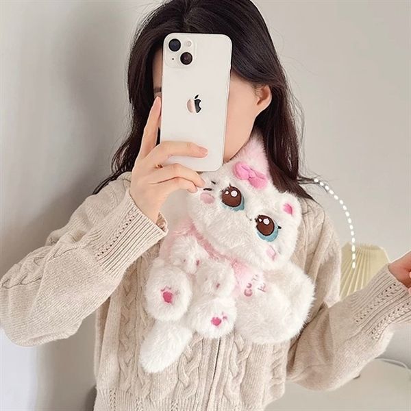  Khăn quàng bông mèo nơ hồng 