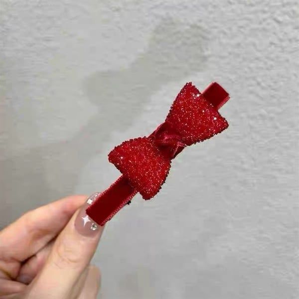  Kẹp nơ đỏ đính đá đỏ 