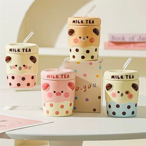  Cốc trà sữa + ống hút thuỷ tinh 400ml 