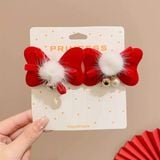  Kẹp tóc nơ nhung đỏ bông trắng 