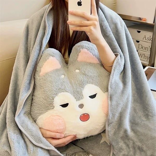  Gối kèm chăn husky má hồng 40cm 