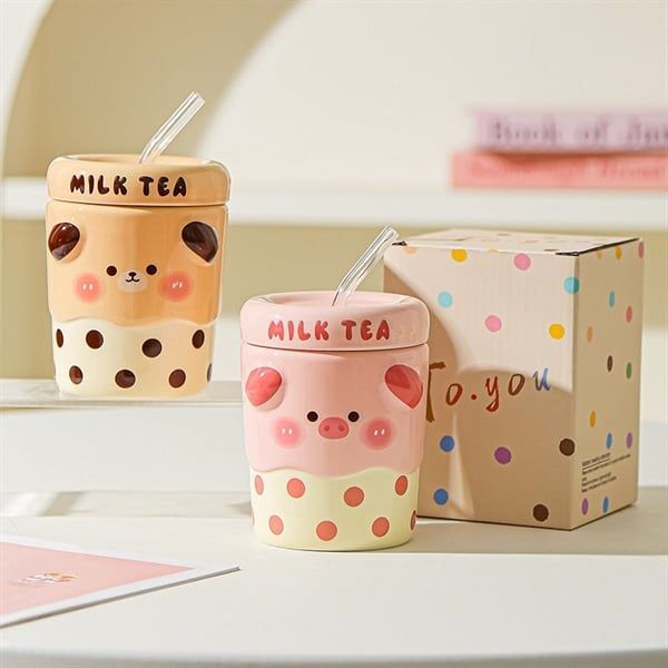  Cốc trà sữa + ống hút thuỷ tinh 400ml 