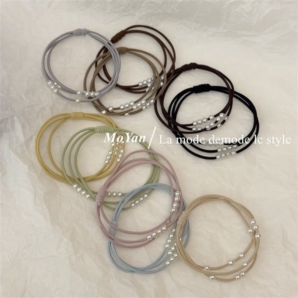  Chun buộc tóc 3 dây nhiều ngọc trai nhỏ 