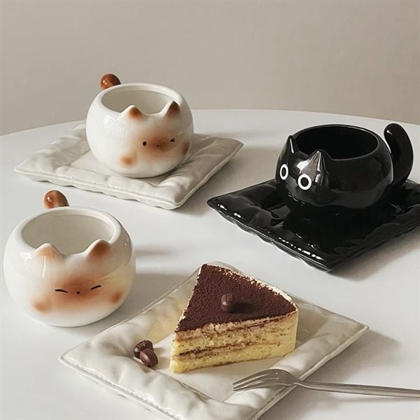  Cốc sứ mèo đĩa đệm 210ml 
