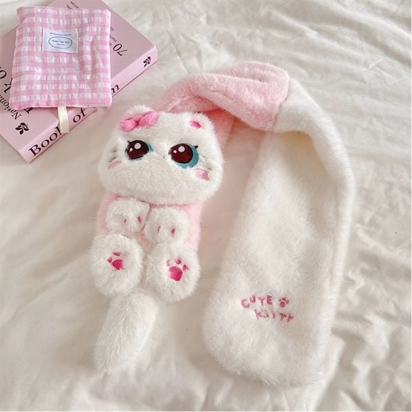  Khăn quàng bông mèo nơ hồng 