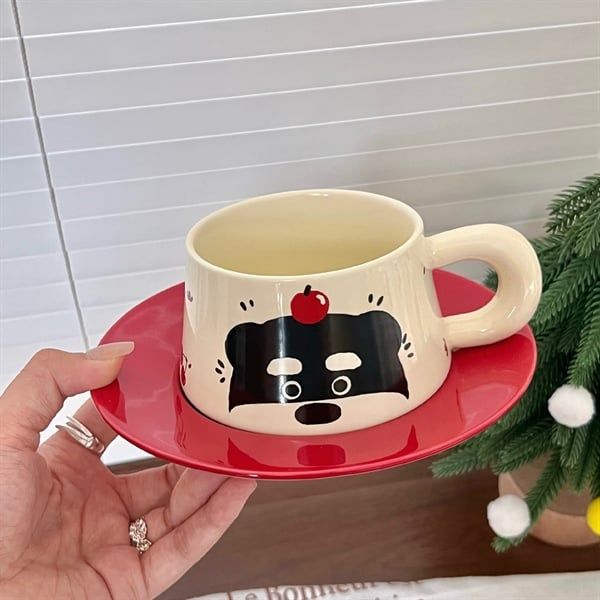  Cốc sứ cún táo đĩa đỏ 300ml 