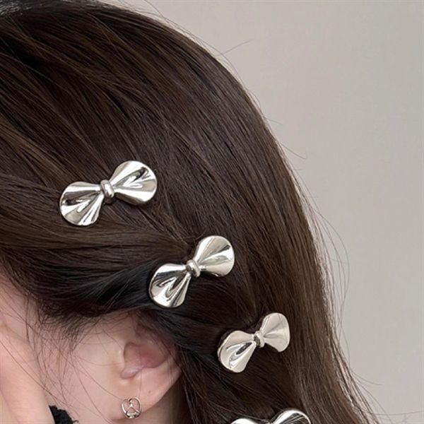  Kẹp tóc nơ bạc mini 