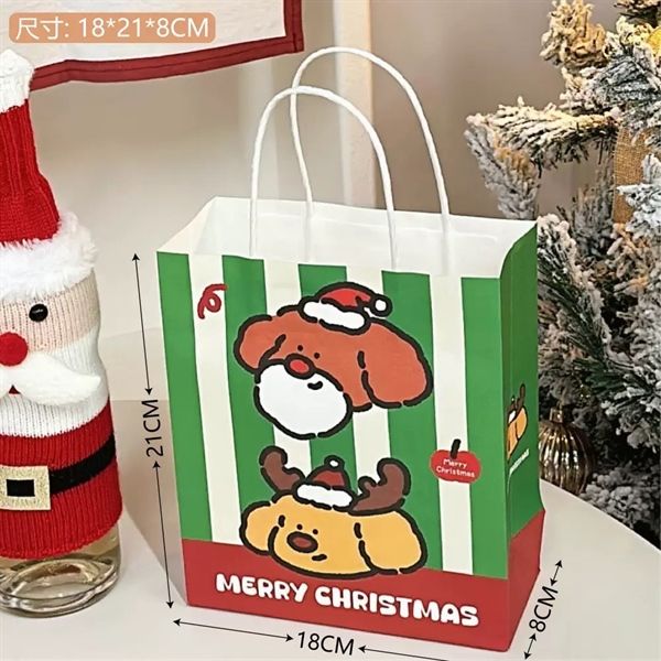  Túi quà quai giấy Cún Giáng Sinh 21x18x8cm 