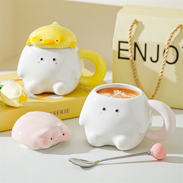  Cốc béo trắng nắp thú 380ml 