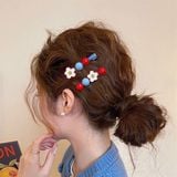  Kẹp tóc hoa chấm tròn xanh đỏ 