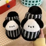  Dép lông charm cún đen trắng kẻ sọc 