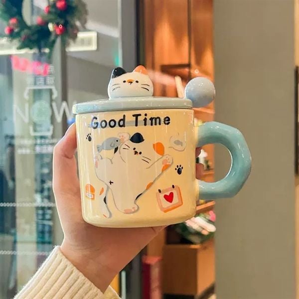  Cốc mèo tam thể nắp 3D 400ml 