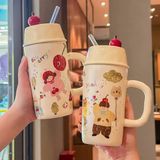  Cốc dài dễ thương nắp cherry 530ml 