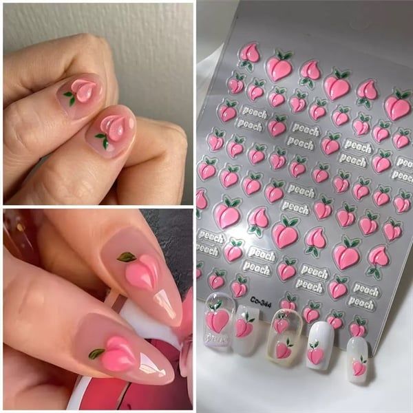  Sticker dán móng quả đào hồng nổi 