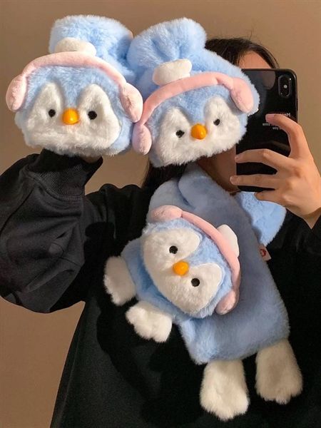  Set khăn găng tay cánh cụt tai nghe hồng 