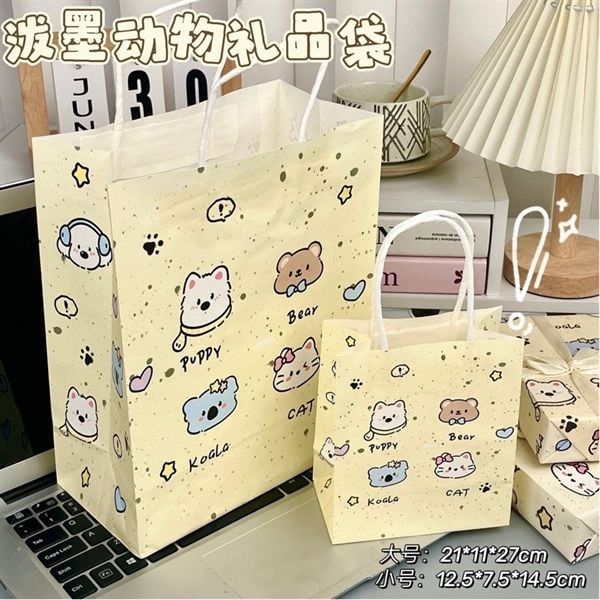  Túi quà quai giấy 4 thú nền vảy sơn 