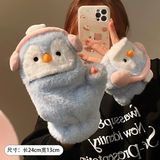  Set khăn găng tay cánh cụt tai nghe hồng 