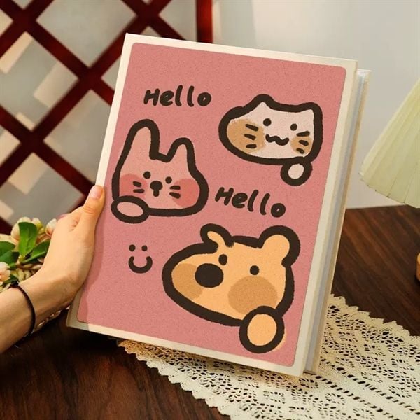  Album ảnh 3 thú Hello nền hồng 