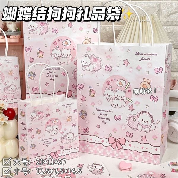  Túi quà quai giấy mèo nơ hồng 