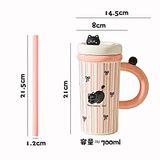  Cốc sứ dài thú cưng + ống hút 700ml 