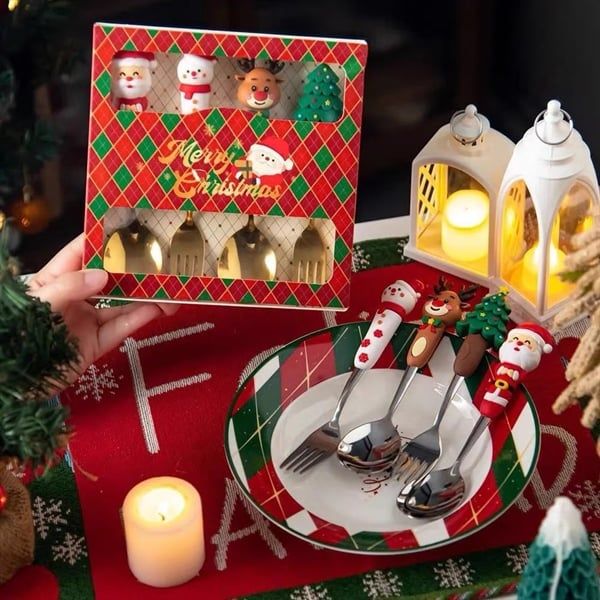  Set hộp quà 4 thìa dĩa Giáng Sinh size to 