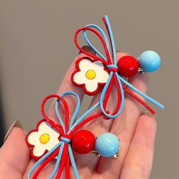  Kẹp tóc hoa nơ chấm tròn xanh đỏ nơ 