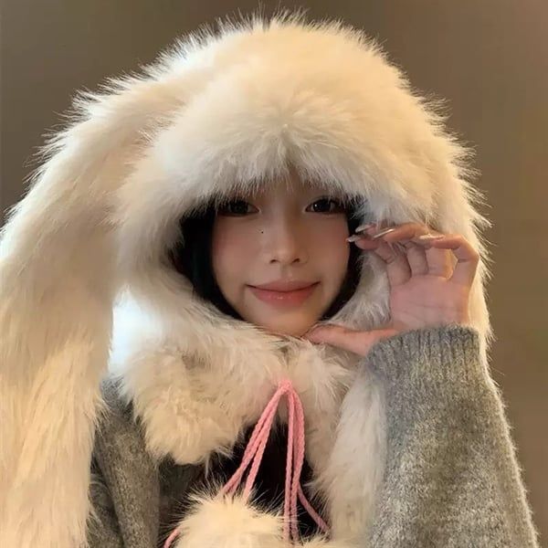  Mũ lông thỏ tai dài ôm cổ 