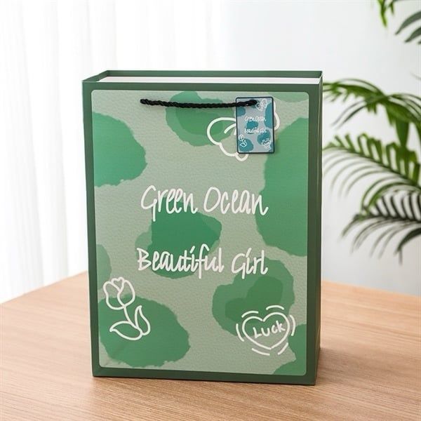  Túi quà tag giấy hoa xanh 